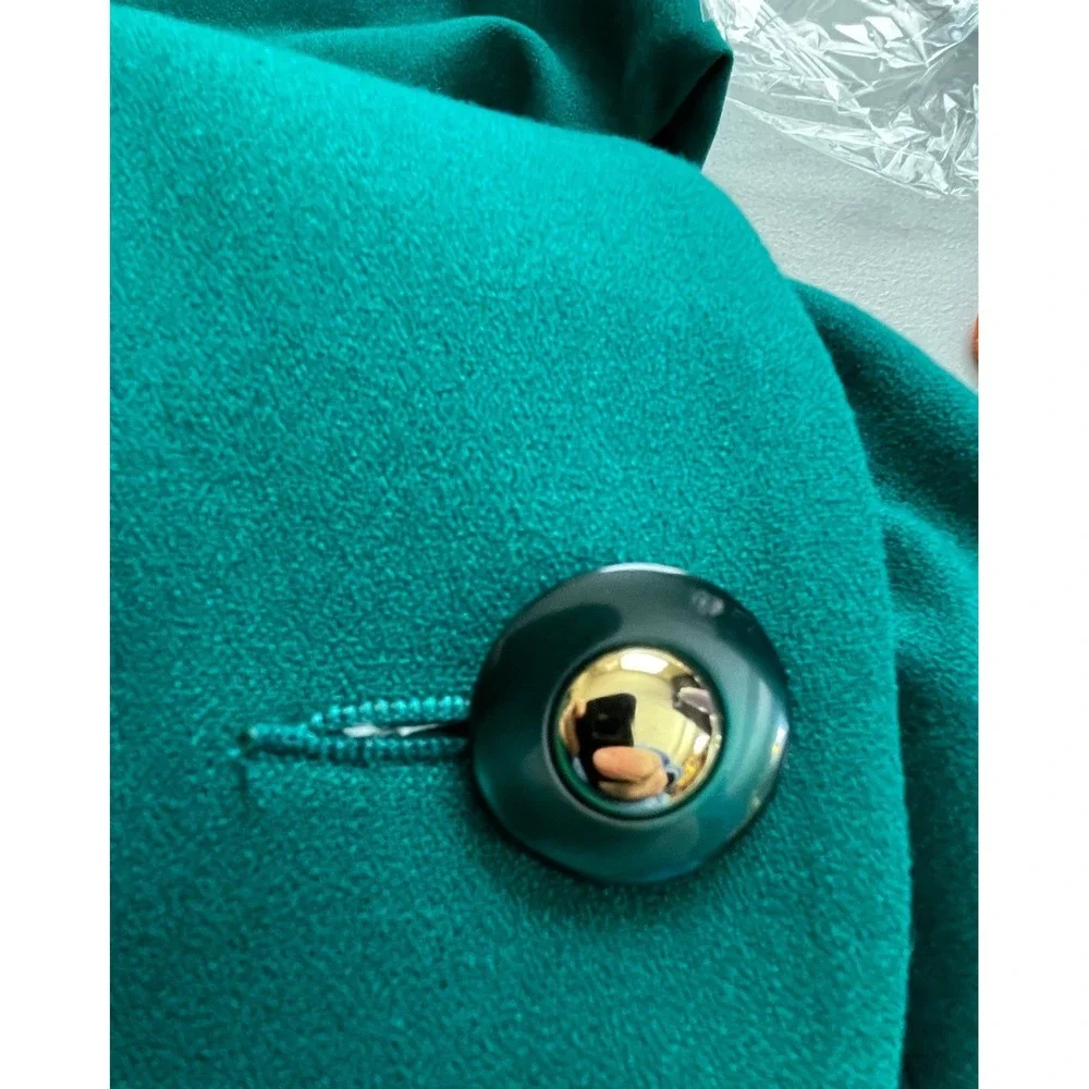 VTG Koret Women Skirt Suit Sz 12 Green Wool Blend Embroidered Crest 80's‎ Career